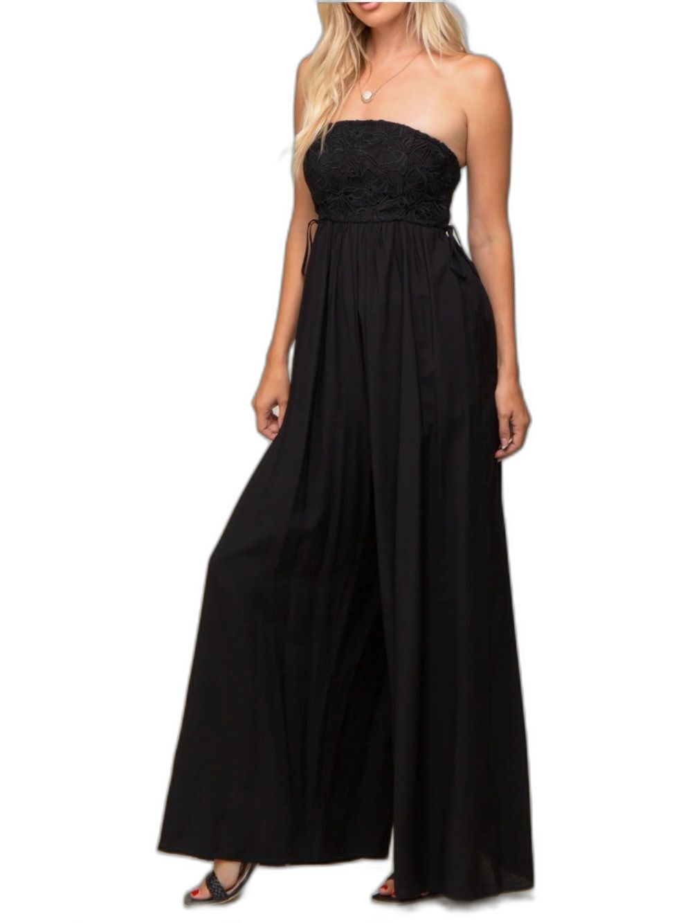 Mustard Seed Black Strapless Wide-Leg Jumpsuit NWT